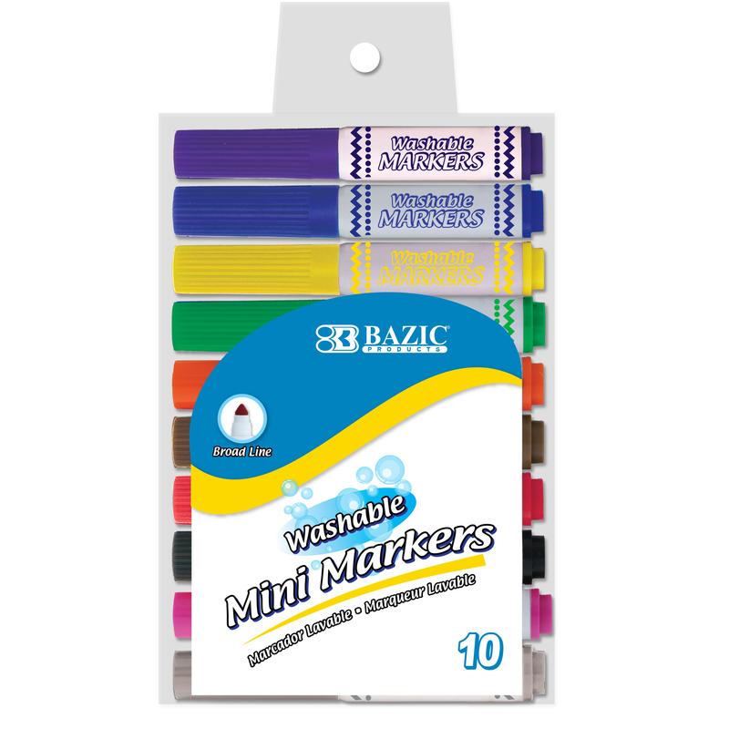 BAZIC 10 Color Broad Line Mini Washable Markers