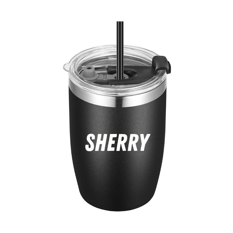 Personalised 12oz Vegond Stainless Steel Insulated Tumbler with Straw & Cleaner - Black