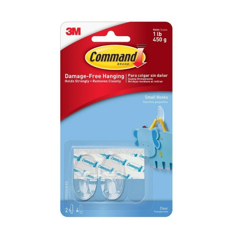 3M Command Clear Small Hooks (2/Pack)