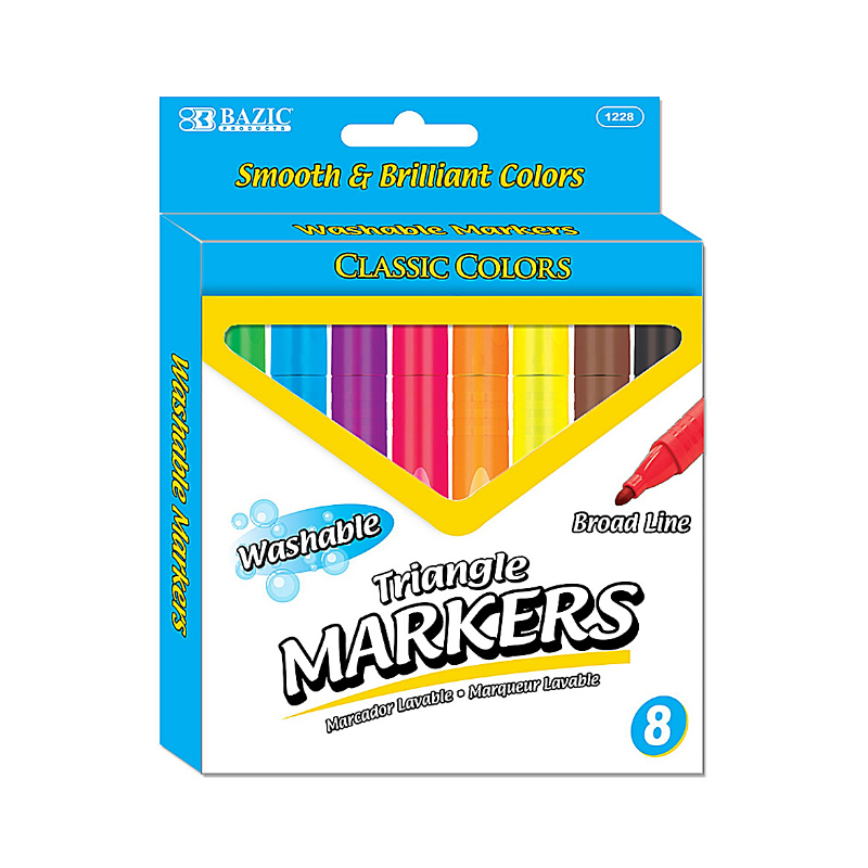 BAZIC 8 Colour Jumbo Triangle Washable Markers