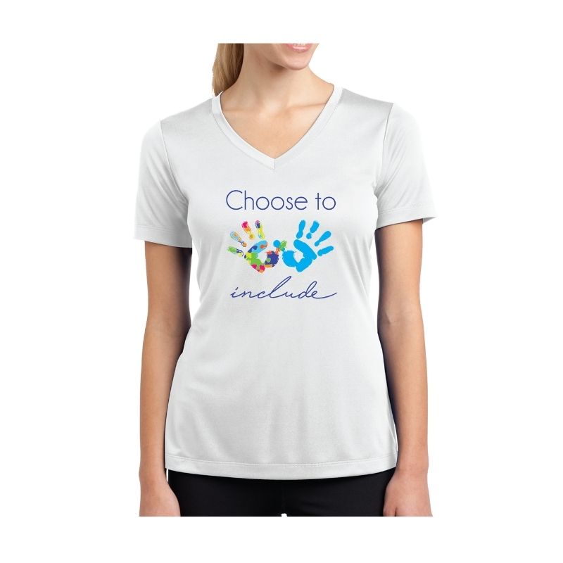 Autism Awareness Ladies Competitor V-Neck T-Shirt - Choose to Include