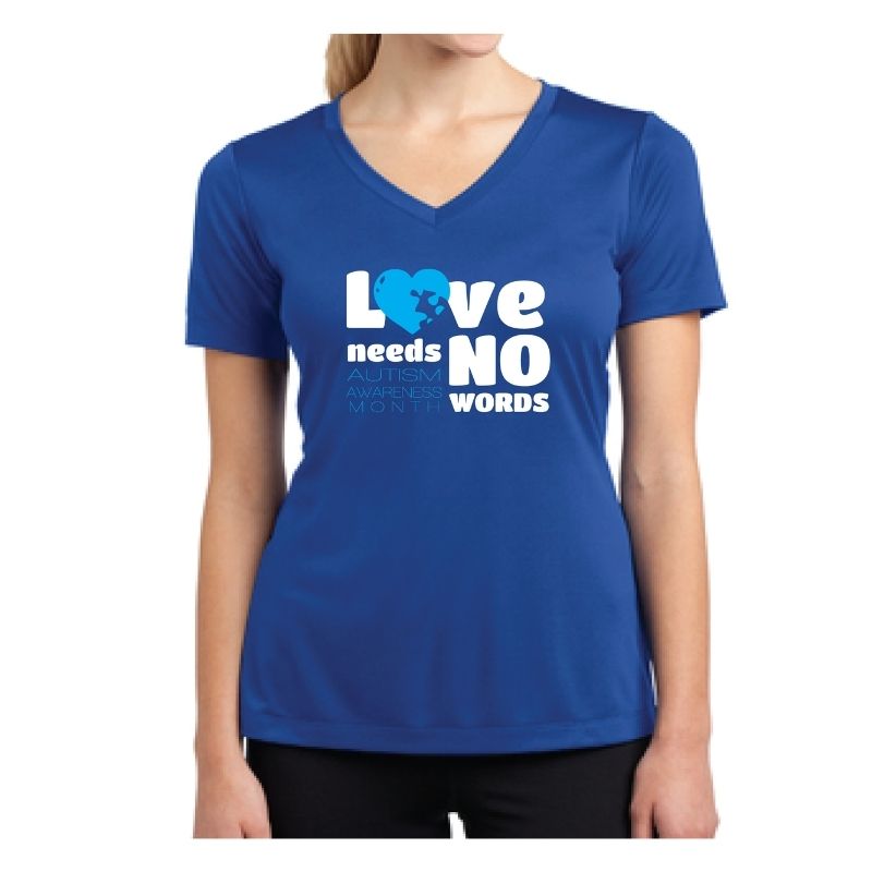 Autism Awareness Ladies Competitor V-Neck T-Shirt - LOVE