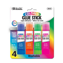 Load image into Gallery viewer, BAZIC 8g / 0.28oz Washable Coloured Glue Stick (4/Pack)
