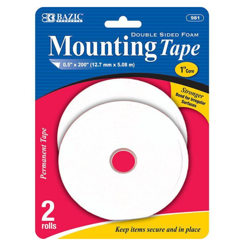 BAZIC 0.5" X 200" Double Sided Foam Mounting Tape (2/Pack)