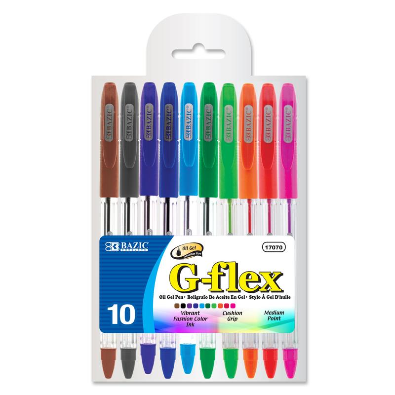 BAZIC 10 Color G-Flex Oil-Gel Ink Pen w/ Cushion Grip