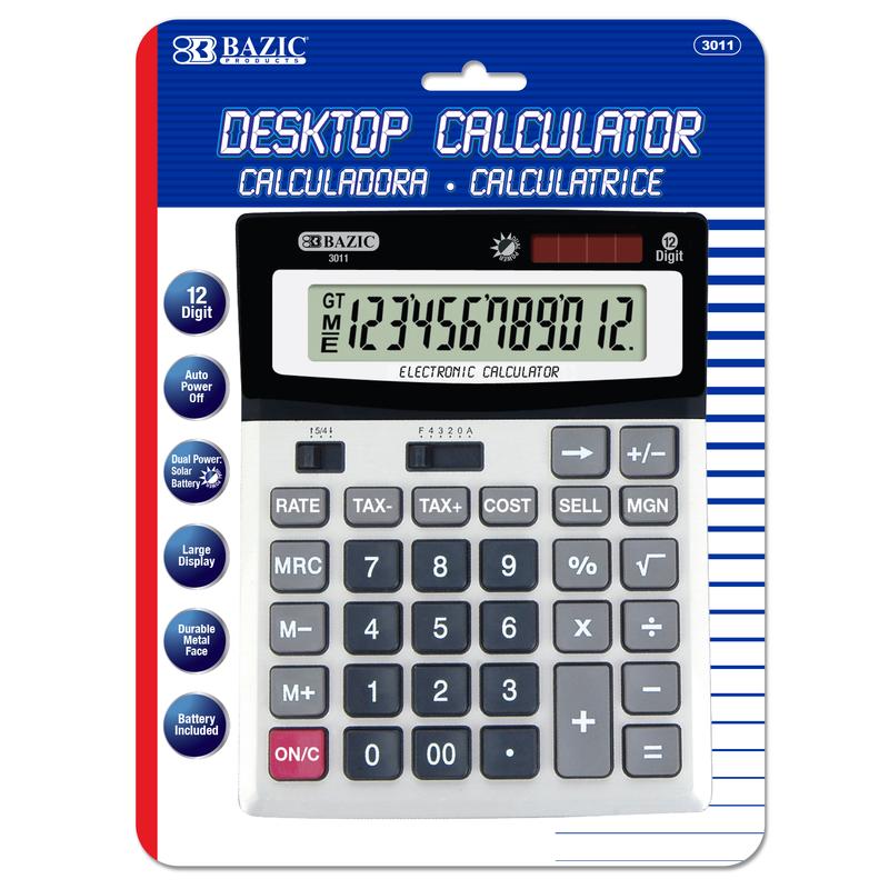 BAZIC 12-Digit Desktop Calculator w/ Profit Calculation & Tax Functions