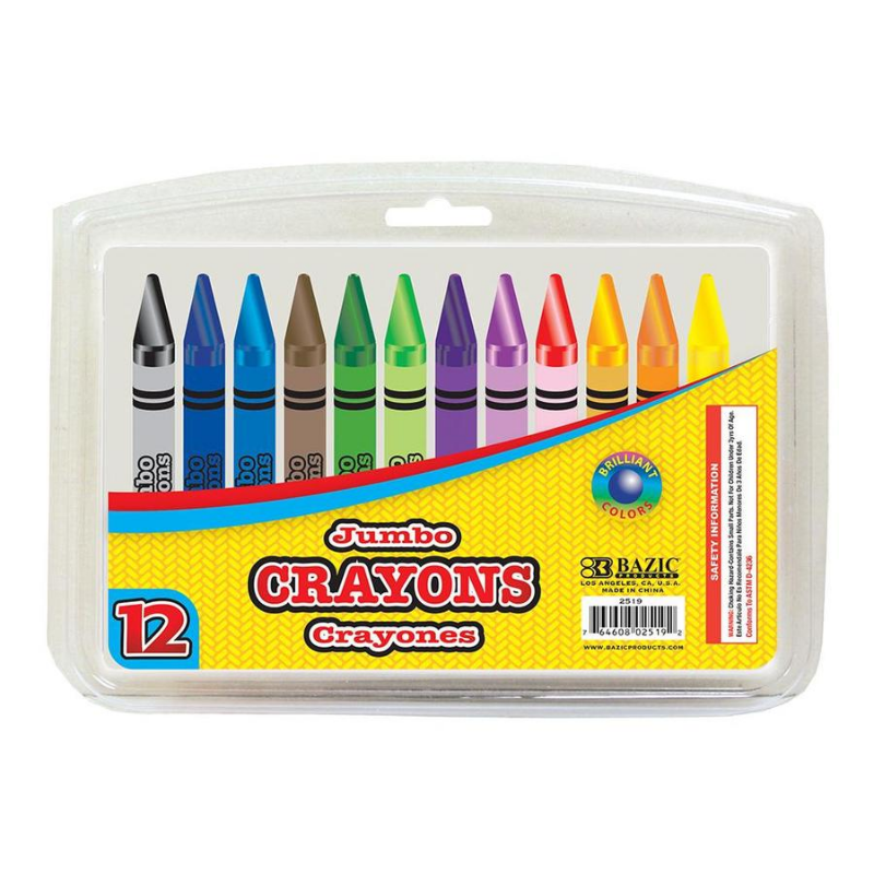 BAZIC 12 Color Premium Jumbo Crayons