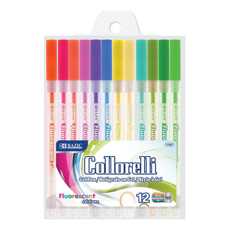 BAZIC Collorelli Assorted Fluorescent Colour Gel Pen (12/Pack)