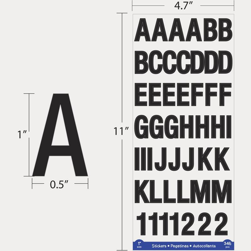 BAZIC 1" Black Color Alphabet & Numbers Stickers (6 Sheets)