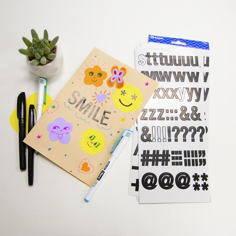 BAZIC 1" Black Color Alphabet & Numbers Stickers (6 Sheets)