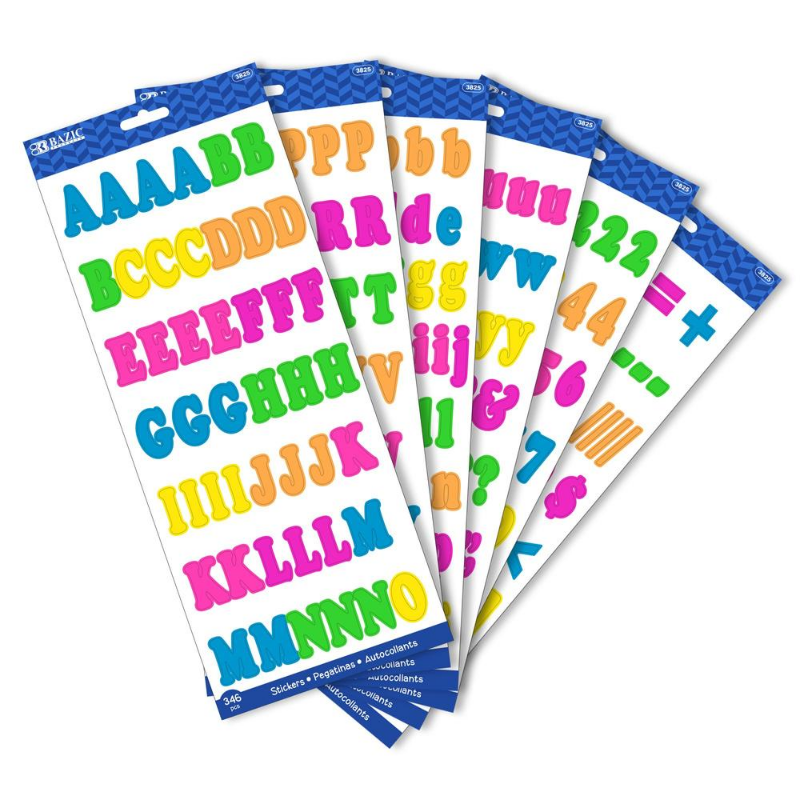 BAZIC 1" Multicolor Alphabet & Numbers Stickers (6 Sheets)