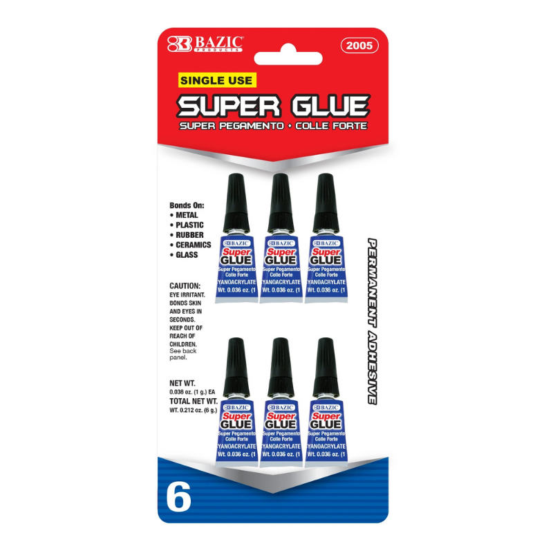 BAZIC 1g / 0.036oz Single Use Super Glue (6/Pack)