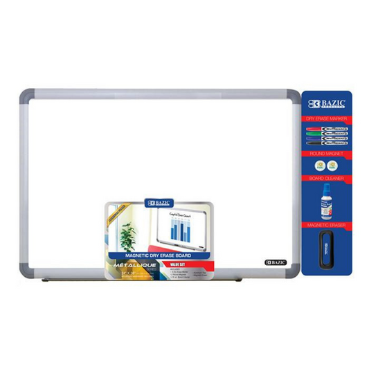 BAZIC 24" x 36" Aluminium Frame Magnetic Dry Erase Board Value Pack