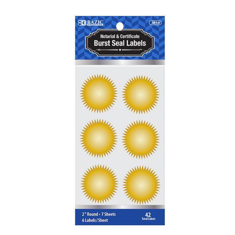 BAZIC 2" Gold Foil Notary/Certificate Seal Label (42/Pack)