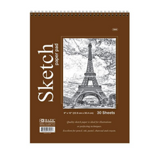 Load image into Gallery viewer, BAZIC 9&quot; X 12&quot; Top Bound Spiral Premium Sketch Pad (30 Sheets)
