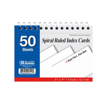 Load image into Gallery viewer, BAZIC 3&quot; x 5&quot; Spiral Bound Ruled White Index Card (50 Sheets)
