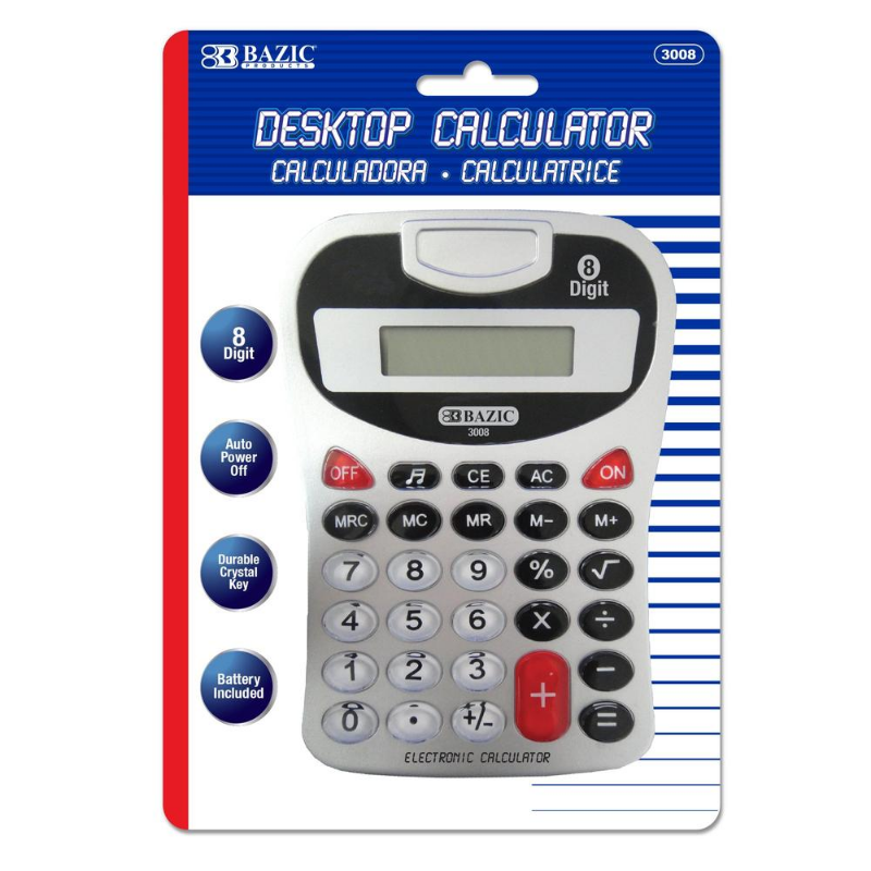 BAZIC 8-Digit Silver Desktop Calculator w/ Tone