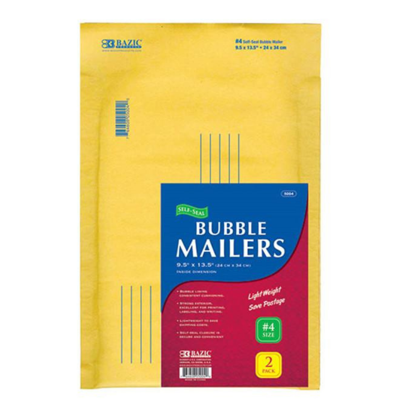 BAZIC 9.5" X 13.5" (#4) Self-Seal Bubble Mailers (2/Pack)