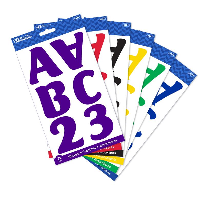 BAZIC 2" Assorted Color Alphabet & Numbers Stickers (10 Sheets)