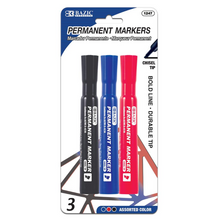Load image into Gallery viewer, BAZIC Assorted Colour Chisel Tip Desk Style Permanent Markers (3/Pack)
