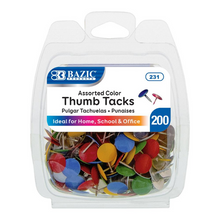 Load image into Gallery viewer, BAZIC Assorted Color Thumb Tack (200/Pack)
