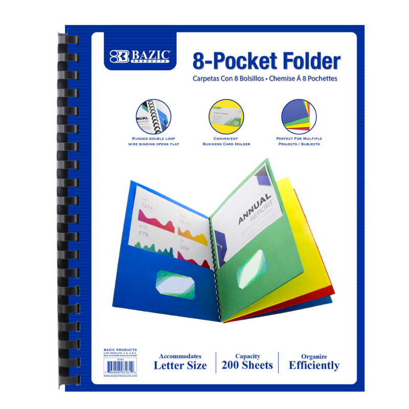 BAZIC Assorted Colour 8-Pockets Folder