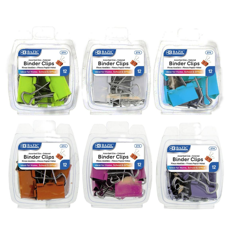 BAZIC Assorted Size Color Binder Clip (12/Pack)