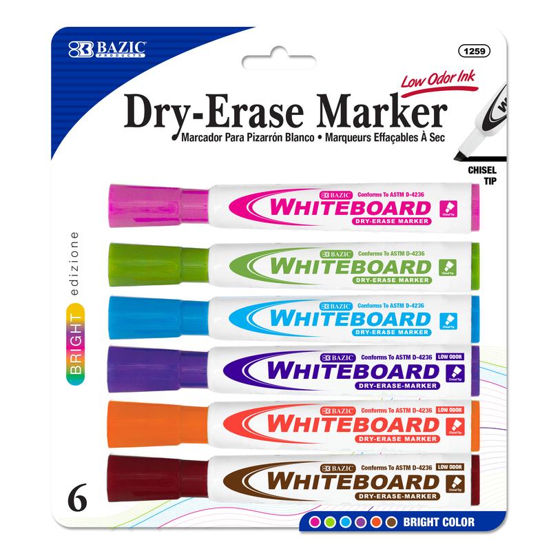 BAZIC Bright Color Chisel Tip Dry-Erase Markers (6/Pack)