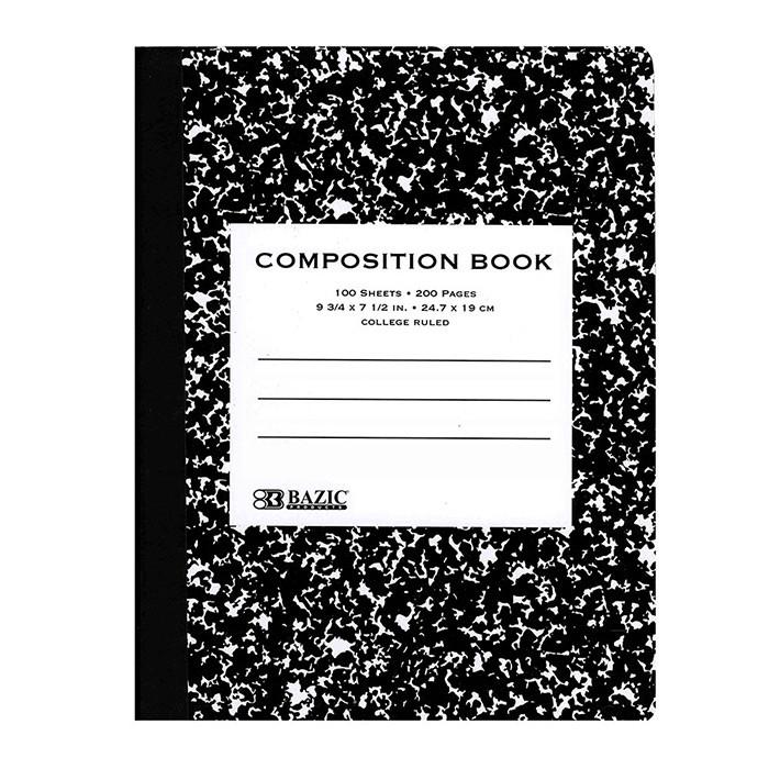 BAZIC College Ruled 100 Sheets Black Marble Composition Book
