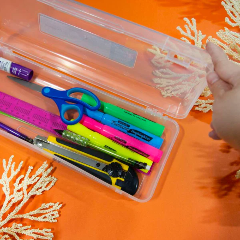 BAZIC Clear Ruler Length Multipurpose Utility Box / Pencil Case
