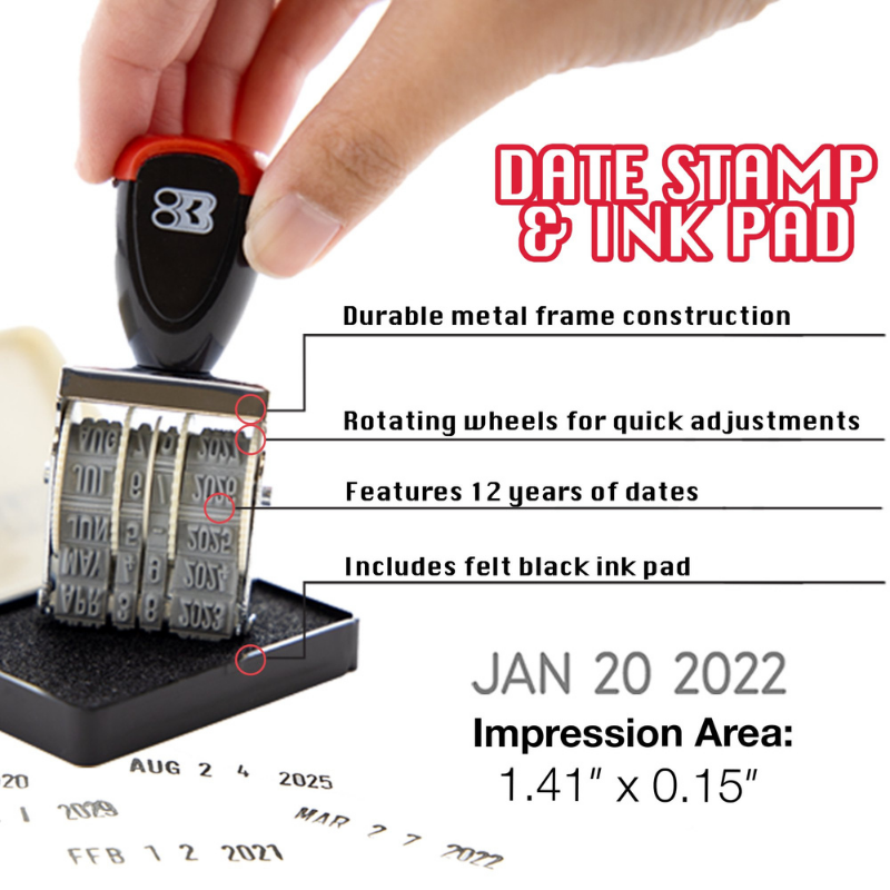 BAZIC Date Stamp and Ink Pad (Black Ink)