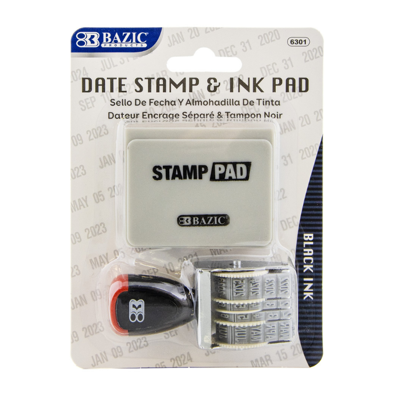 BAZIC Date Stamp and Ink Pad (Black Ink)