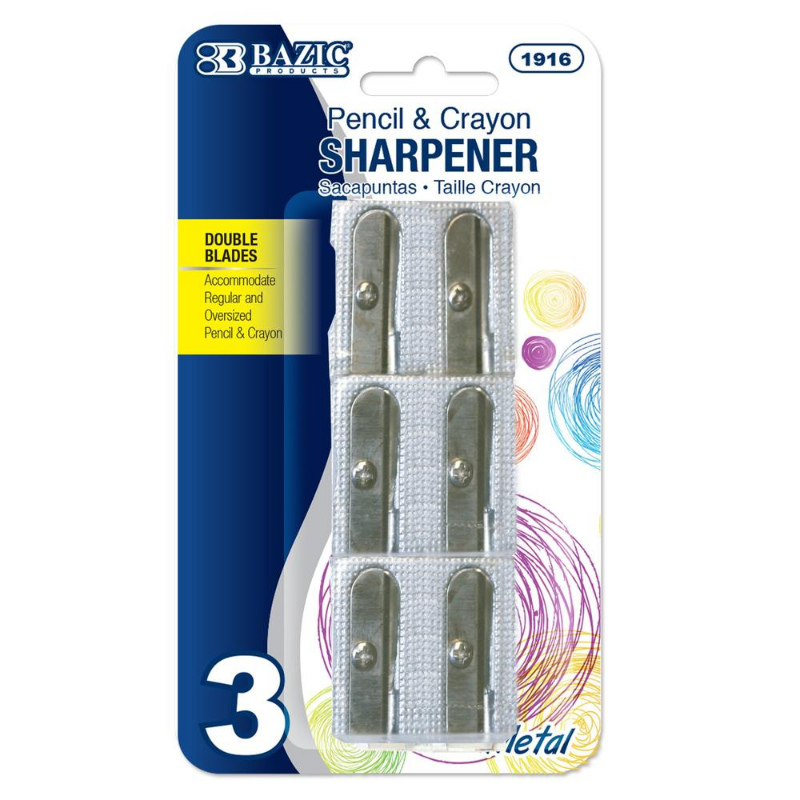 BAZIC Dual Blades Metal Pencil Sharpener (3/Pack)
