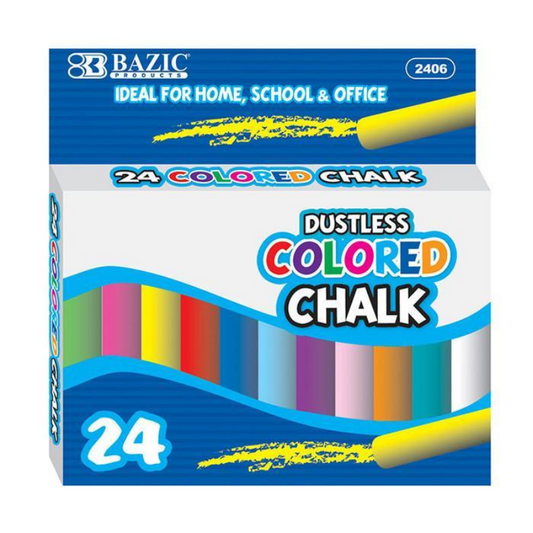 BAZIC Dustless Assorted Colour Chalk (24/Box)