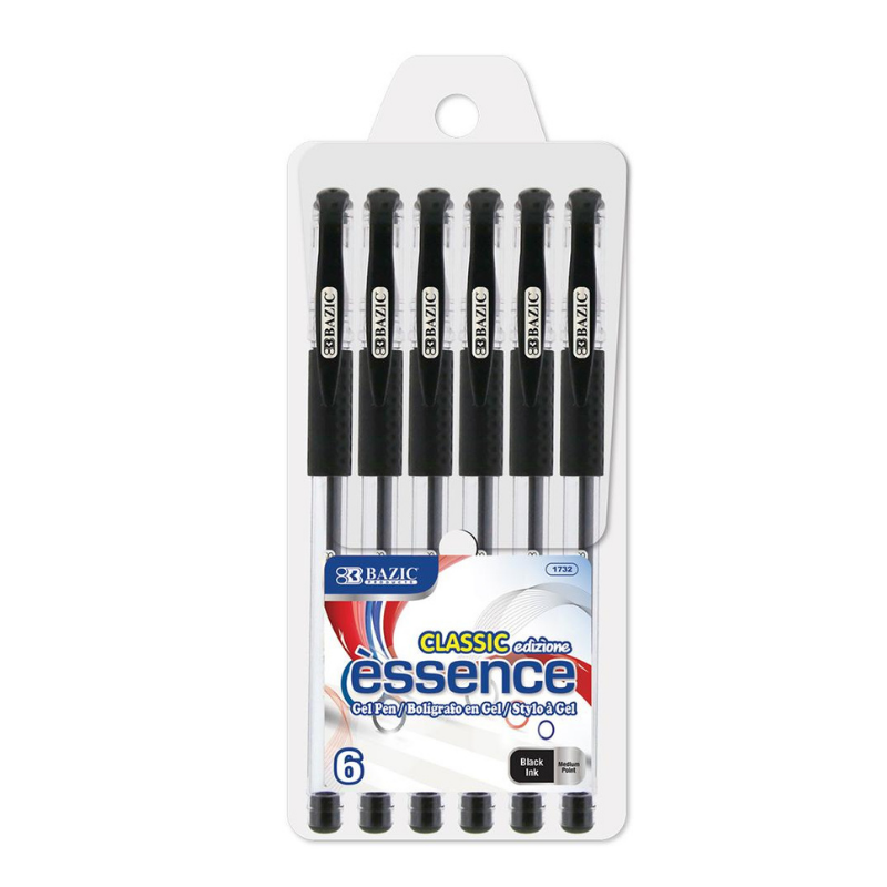 BAZIC Essence Black Gel-Pen w/ Cushion Grip (6/Pack)