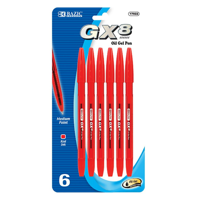 BAZIC GX-8 Red Oil-Gel Ink Pen (6/Pack)