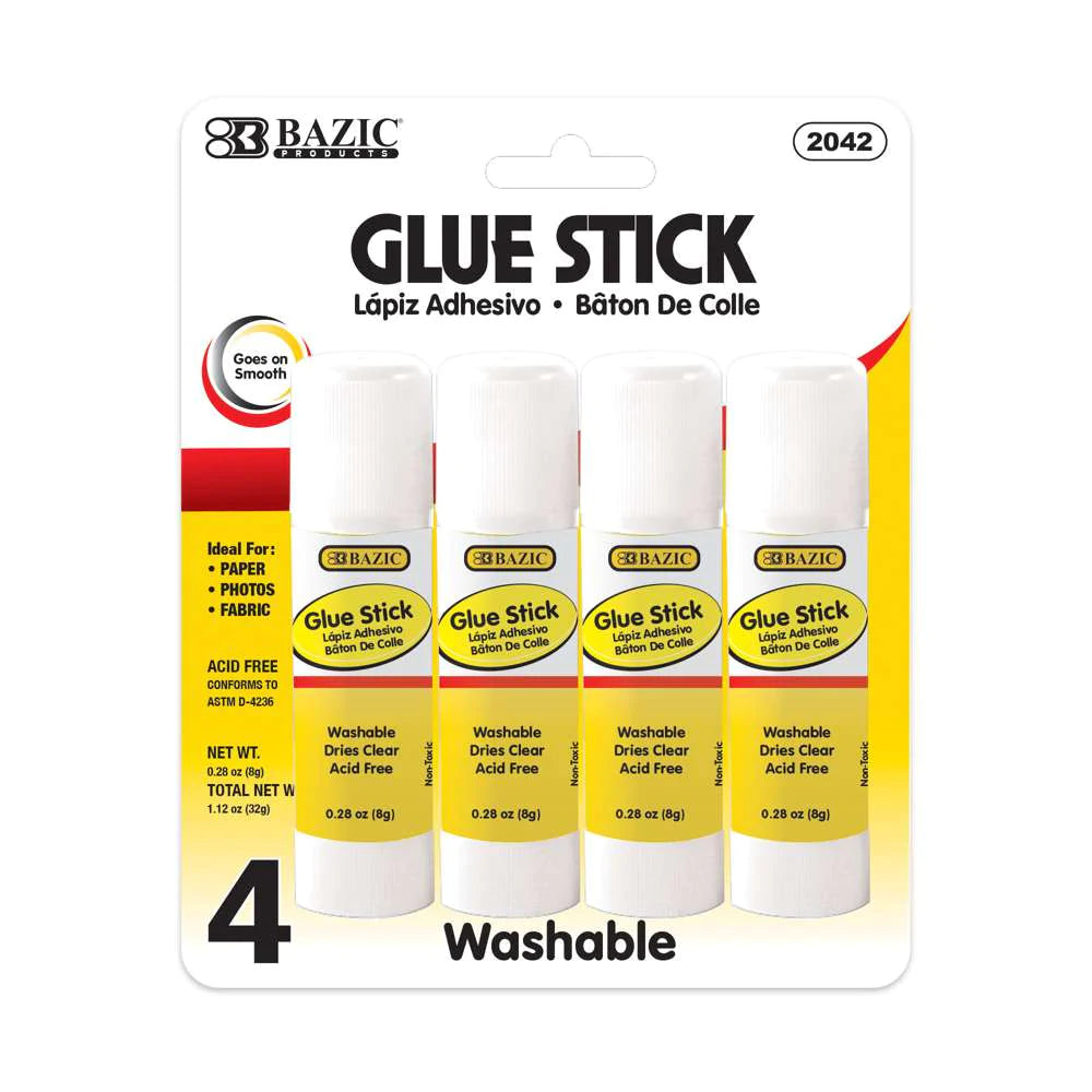 BAZIC 8g / 0.28oz All Purpose Glue Stick (4/Pack)