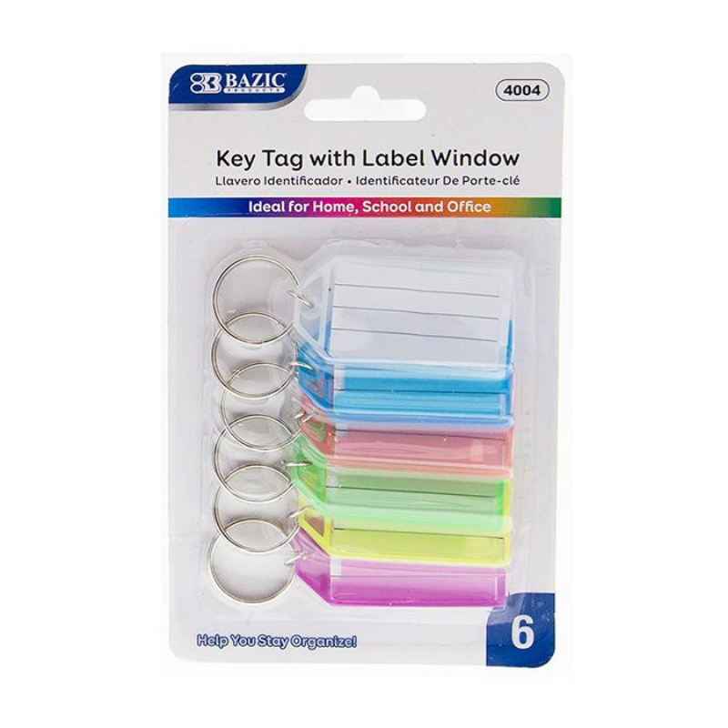 BAZIC Key Tags with Holder & Label Window (6/Pack)