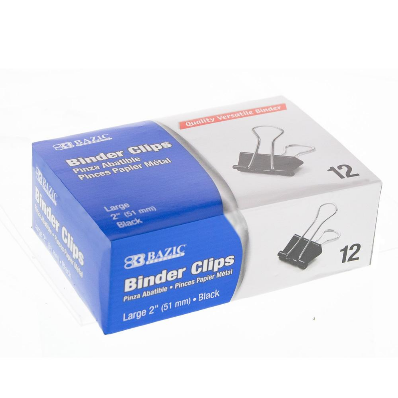 BAZIC Large 2" (51mm) Black Binder Clip (12/Pack)