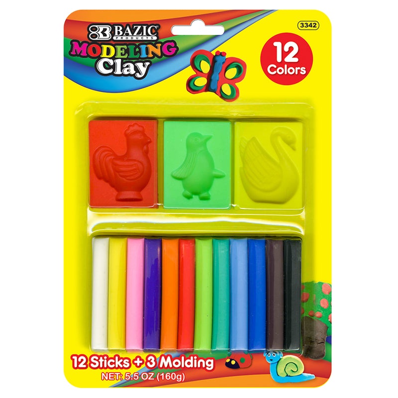 BAZIC 160g Modeling Clay Sticks w/ 3 Molding Tray (12 Colours / Pack)