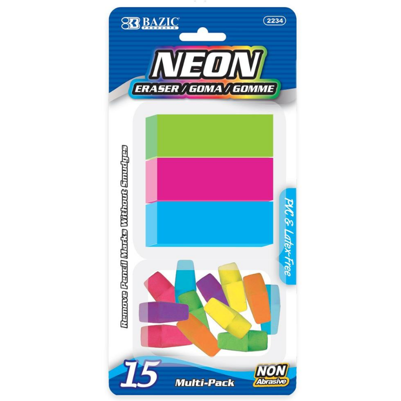 BAZIC Neon Eraser Sets (15/Pack)