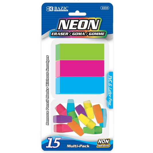 BAZIC Neon Eraser Sets (15/Pack)