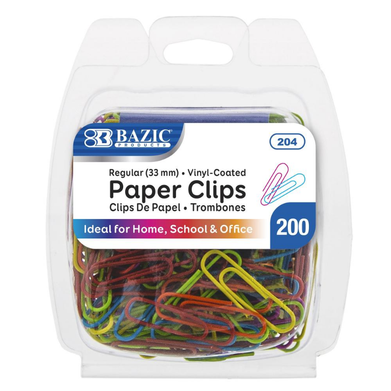 BAZIC No.1 Regular (33mm) Color Paper Clips (200/Pack)