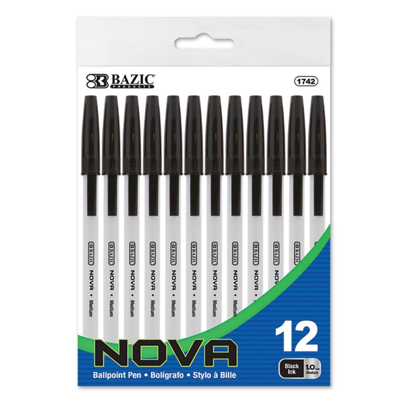 BAZIC Nova Black Colour Stick Pen (12/Pack)