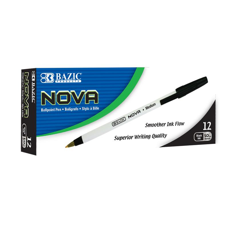 BAZIC Nova Black Colour Stick Pen (12/Box)