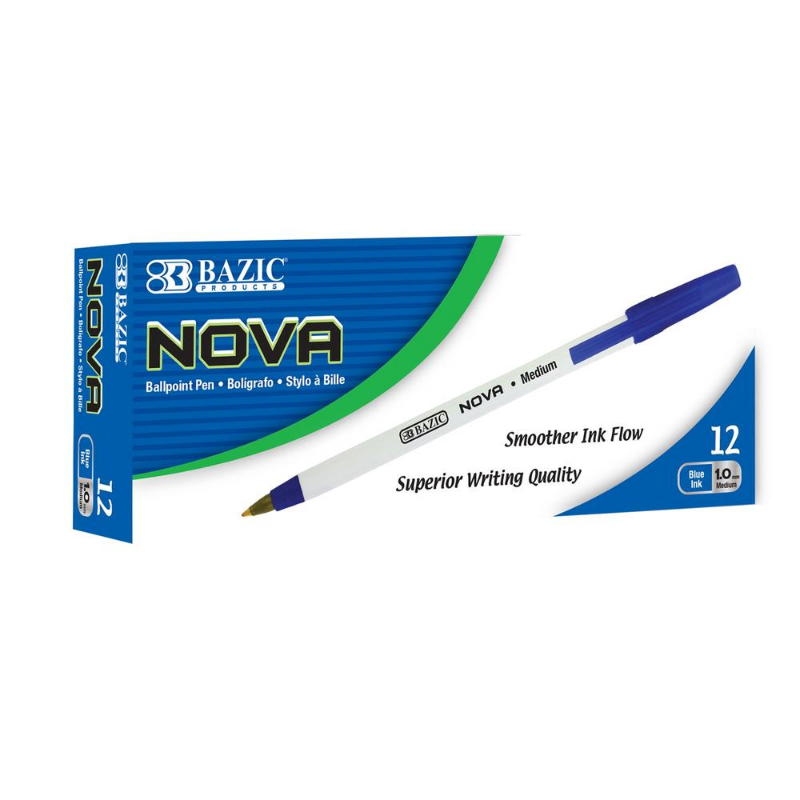 BAZIC Nova Blue Colour Stick Pen (12/Pack)