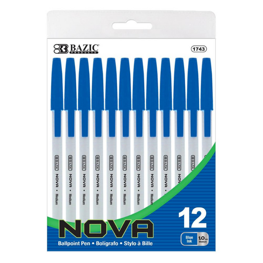 BAZIC Nova Blue Colour Stick Pen (12/Pack)