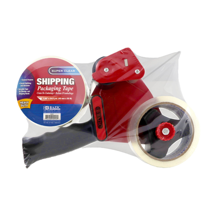 BAZIC Packaging Tape Dispenser with 2 Rolls 1.88" X 54.6 Yards Super Clear Tape