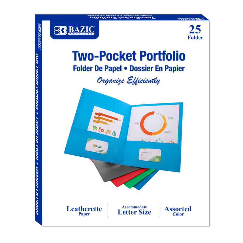 BAZIC Premium Assorted Colour 2-Pocket Portfolio