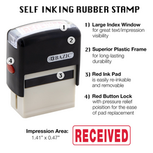 Load image into Gallery viewer, BAZIC Received Self Inking Rubber Stamp (Red Ink)
